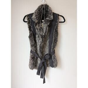 Vest XOXO Women's Brown Sweater Faux Fur Open Front Sleeveless Cable Knit Sz M